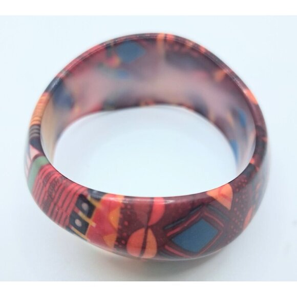 Ladies Vintage Wavy Acrylic Multicolor Bangle Bracelet for Small Wrist Red Brown - Picture 1 of 3